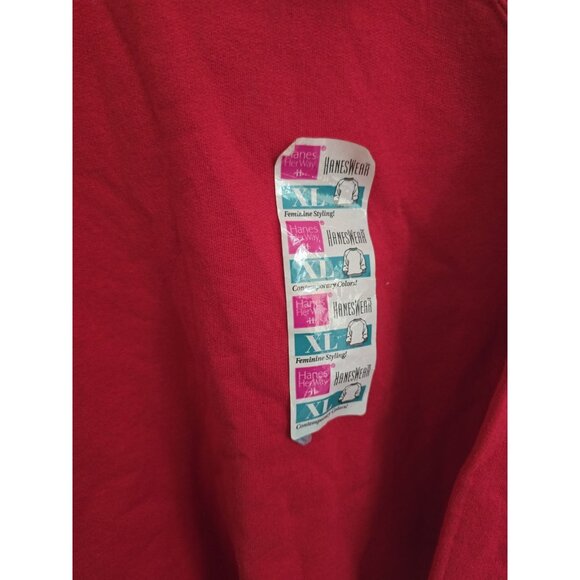 Hanes Deadstock Vintage 90s Red Crewneck Relaxed Cotton Blend Sweatshirt XL - Picture 3 of 8